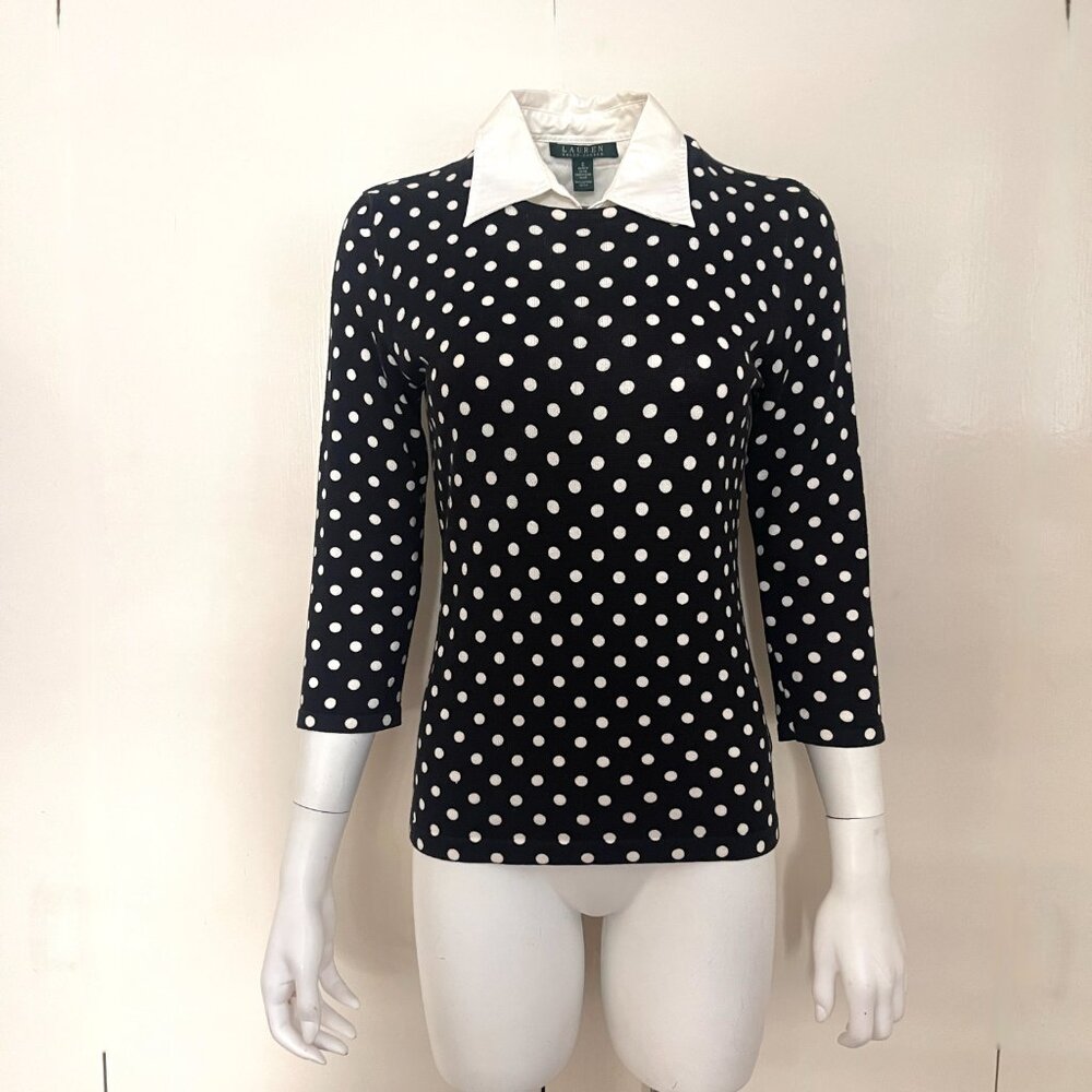 NWOT Ralph Lauren POLKA DOT WHITE COLAR KNIT TOP S - Picture 10 of 13